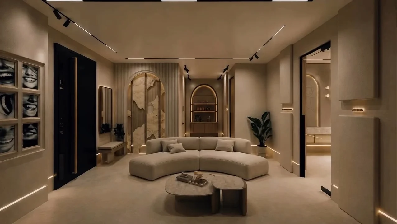 Cadde Cihan iç mekân: sıcak aydınlatmalı bekleme salonu